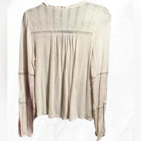 Lucky Brand long sleeve bohemian smocked peasant linen cotton blend shirt S - Picture 3 of 4